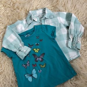 3T Carter's Blue & White Flannel + Butterfly T